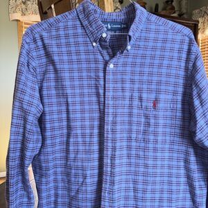 Polo Ralph Lauren Mens XL Classic Fit Oxford Button Down Blue Plaid Classic Y2K